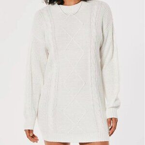 Hollister Women's Openwork Knit Sweater Short Dress Oversized White Size L